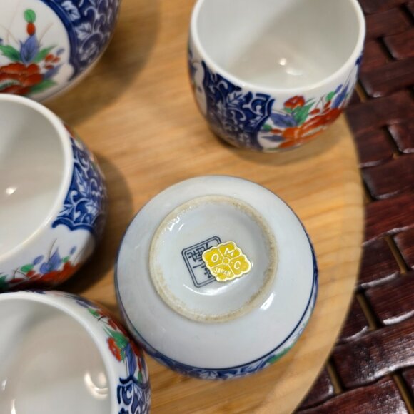 Vintage OMC Imari Bamboo Handle Japanese Porcelain Tea Pot with Lid & 6 Cup Set - Picture 5 of 10